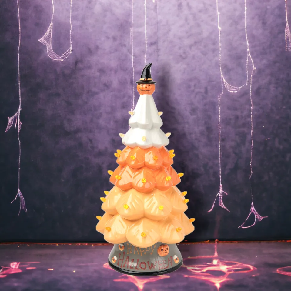 14" Candy Corn Tree w/LED Lights