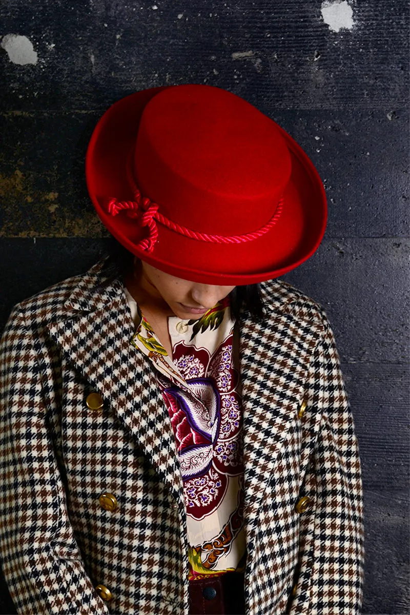 1960s Tina Too Red Wool Felt Hat Upturned Brim & Cord Bollman Hat Co