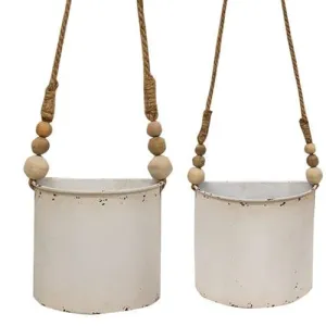 2/Set Shabby Chic Half Round Planters With Jute Hangers