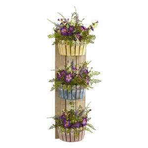 39” Morning Glory Artificial Arrangement in Three-Tiered Wall Decor Planter