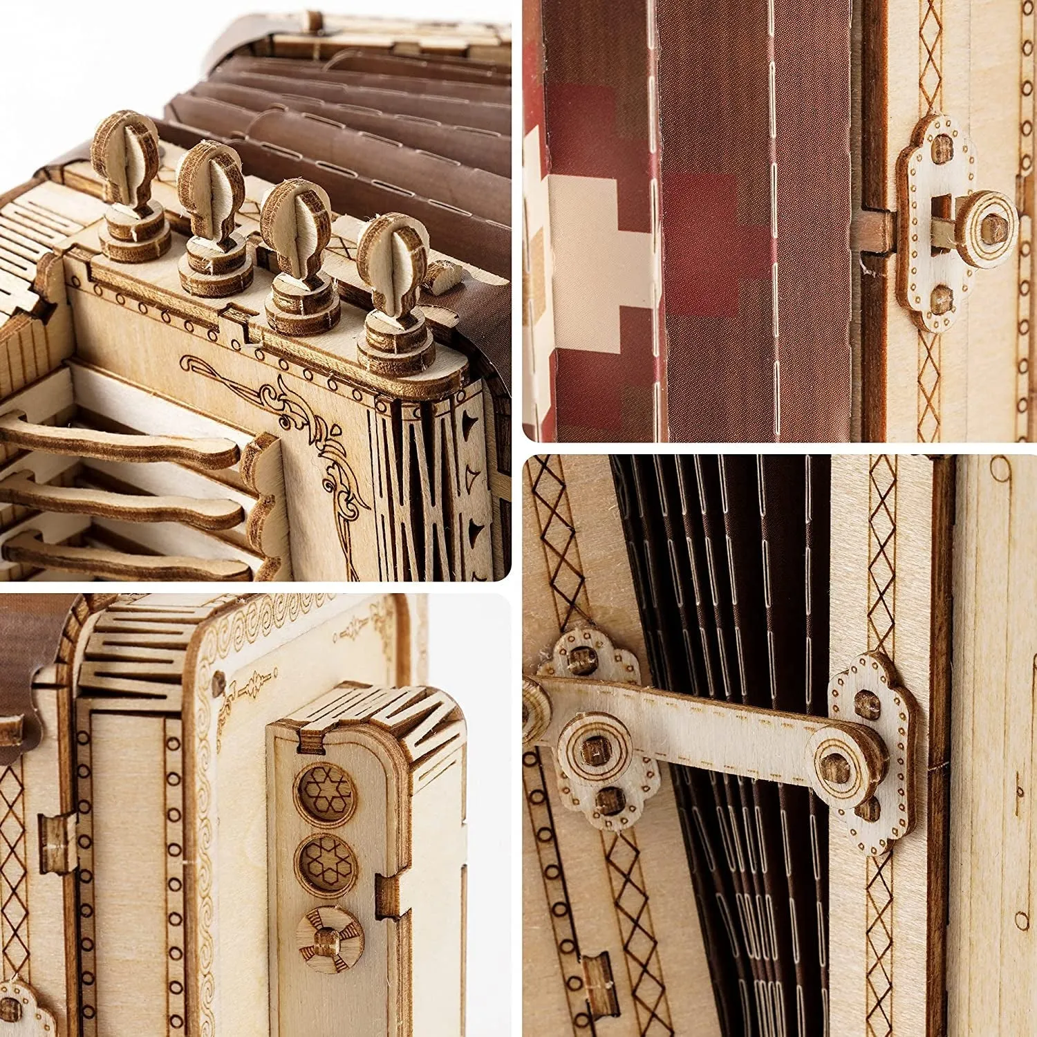 3D Wooden Puzzles for Adults Accordion Musical Instrument Model