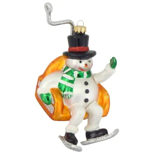 4" Snowman on Ski Lift Glass Figurine Ornament