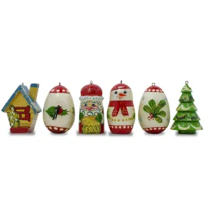 6 Hand Painted Wooden Christmas Ornaments 2.25 Inches