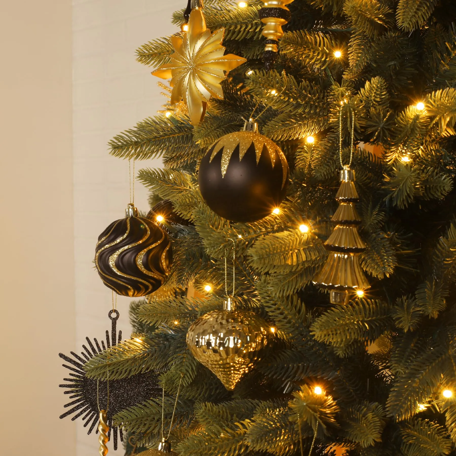 80 Ct Black and Gold Christmas Ball Ornament Set