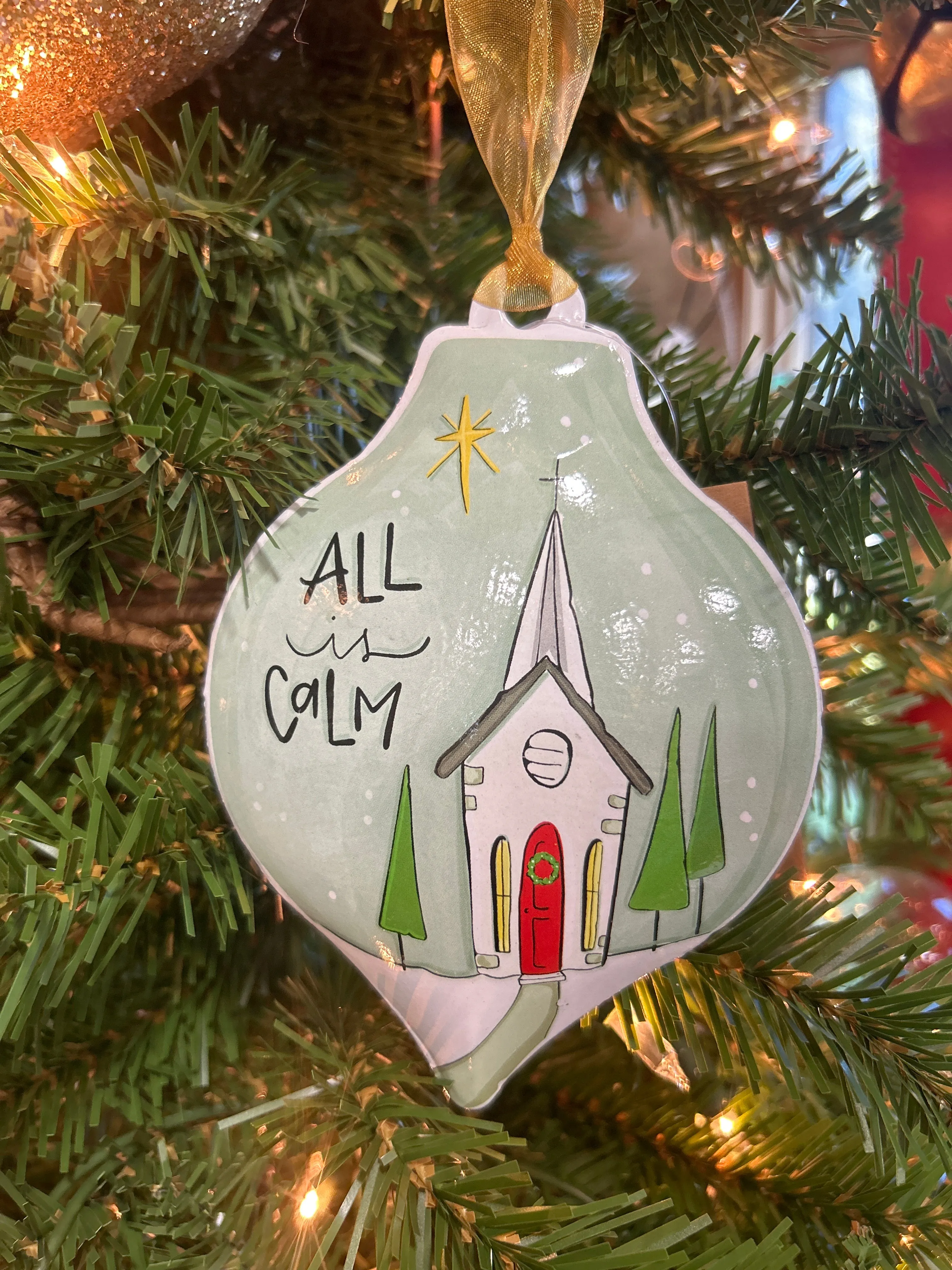 ALL IS CALM TEARDROP ORNAMENT