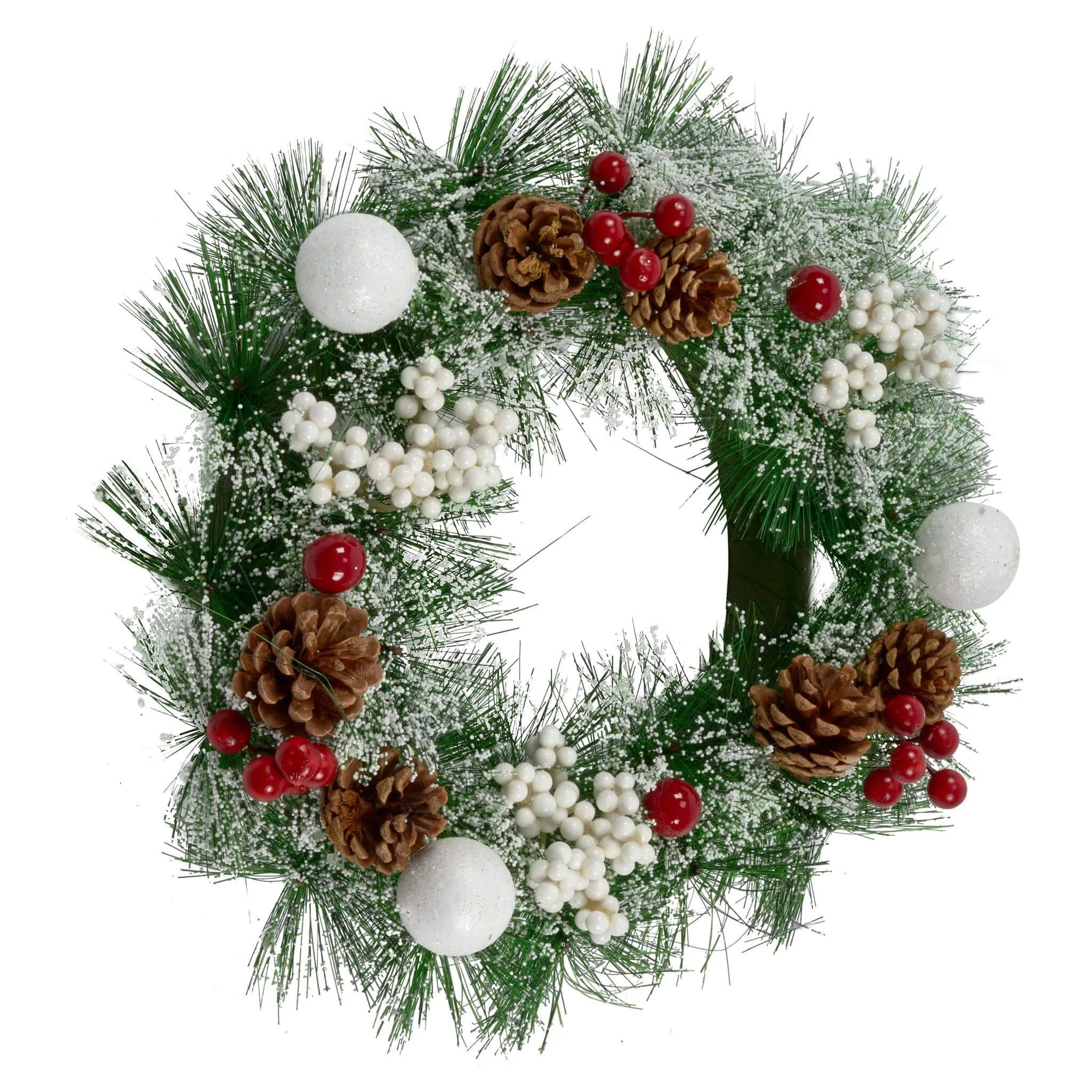 Artificial Christmas Wreath Frosted Mistletoe & Baubles 30cm