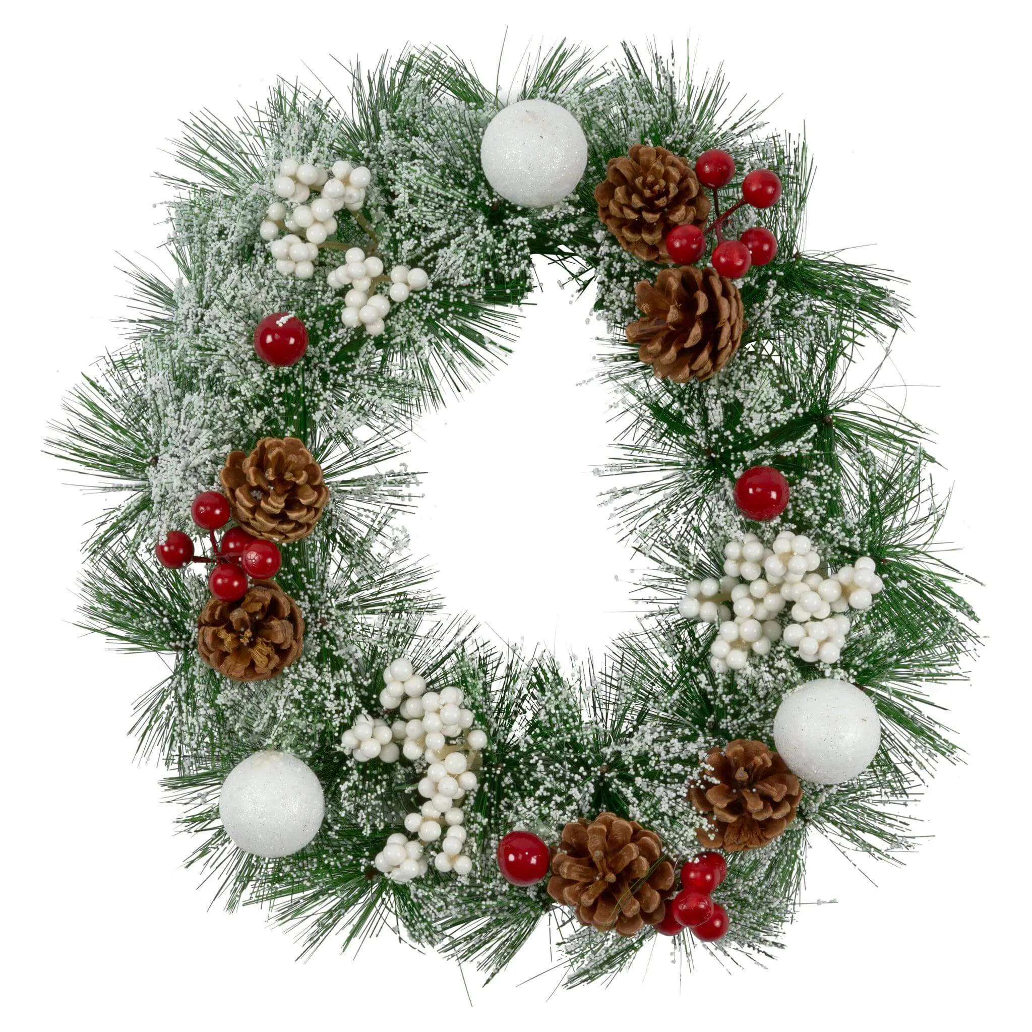 Artificial Christmas Wreath Frosted Mistletoe & Baubles 30cm