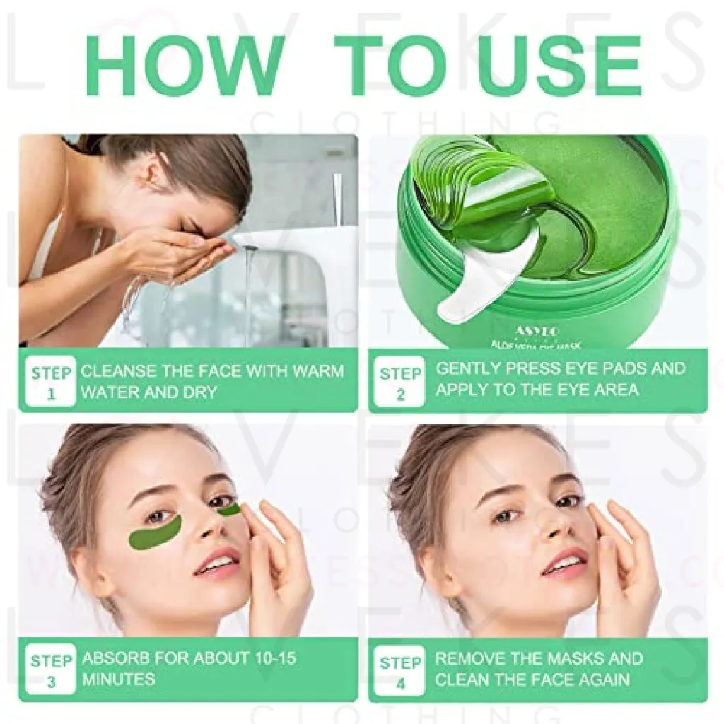 ASYBO Aloe Vera Eye Mask, 60 Pcs Under Eye Patches, Eye Treatment Mask for Under Eye Bags, Dark Circles, Puffy Eyes, Fine Lines, Anti-Aging and Anti-Wrinkle, Hydrating Eye Mask Skincare