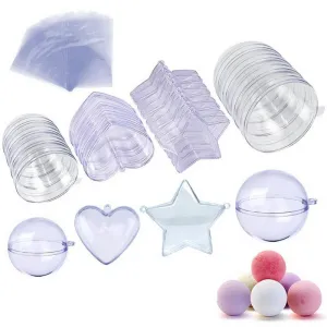 BAKHUK 20 Sets 3 Sizes DIY Bath Bomb Molds,Clear Plastic Christmas Ball Ornaments,Heart Ball Star Shape Reusable Handmade Molds