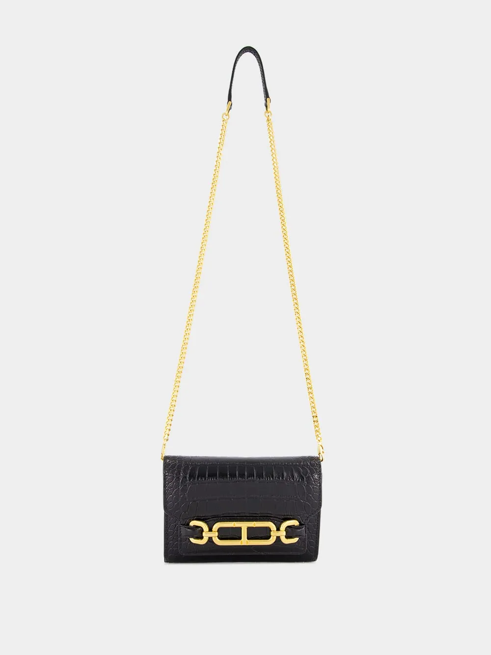 Black Crocodile Leather Mini Bag