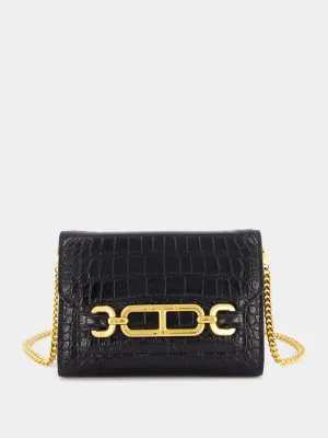 Black Crocodile Leather Mini Bag