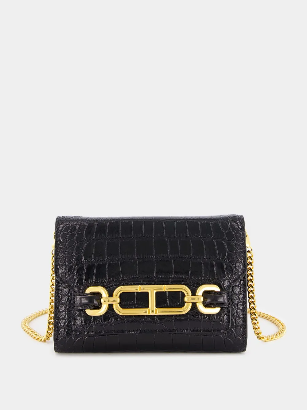 Black Crocodile Leather Mini Bag