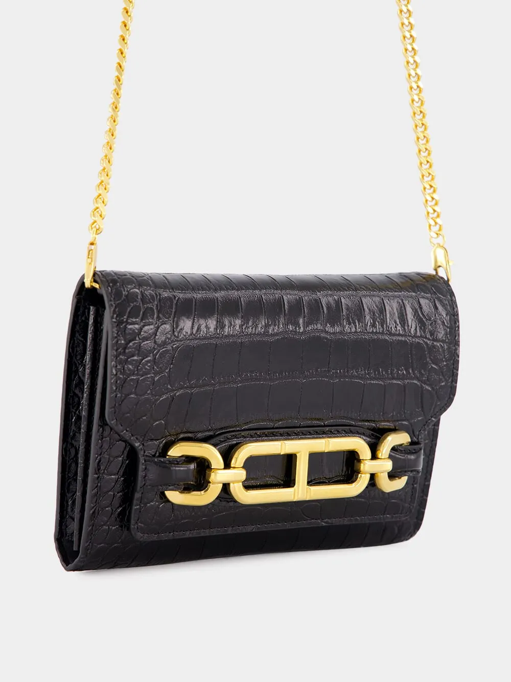 Black Crocodile Leather Mini Bag