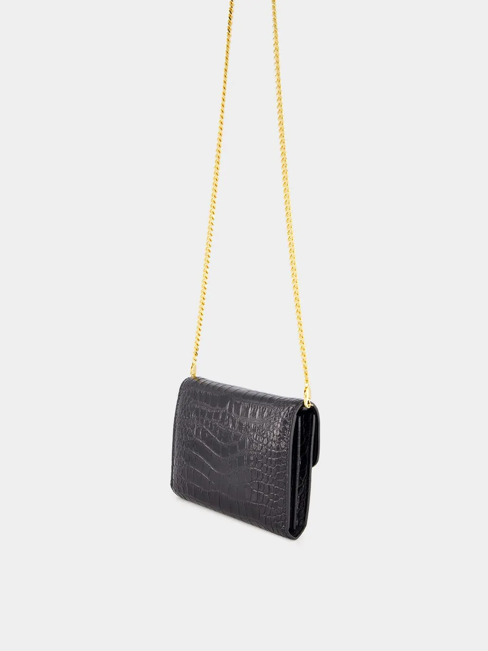 Black Crocodile Leather Mini Bag