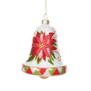 Blown Glass Poinsettia Bell Ornament