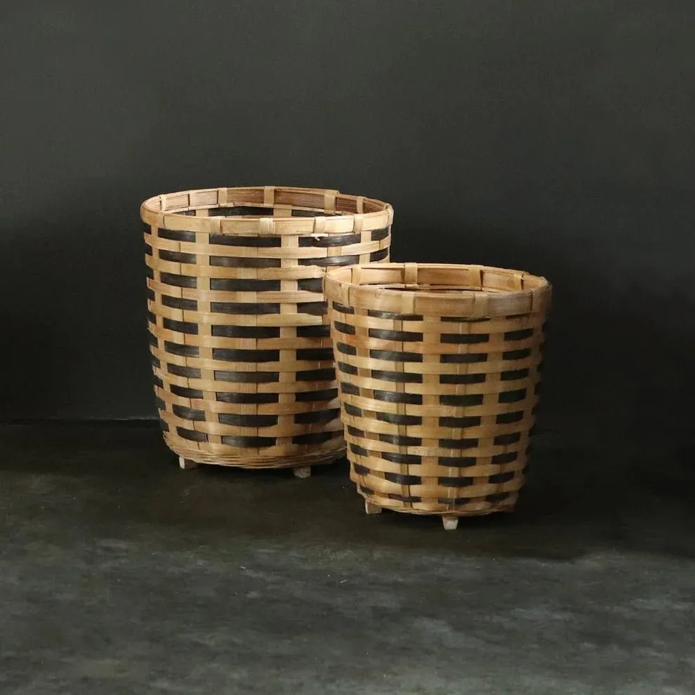 Brown Bamboo Planter Basket - Set of 2