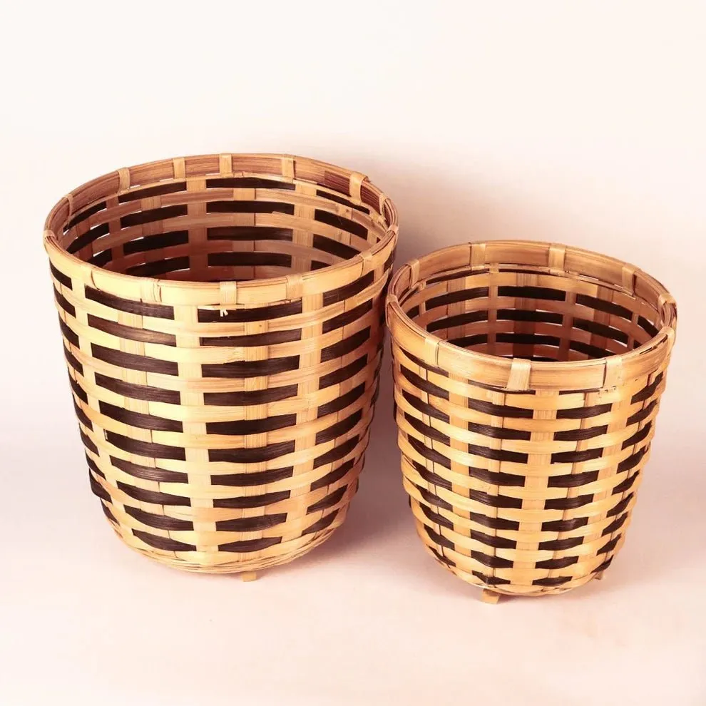 Brown Bamboo Planter Basket - Set of 2