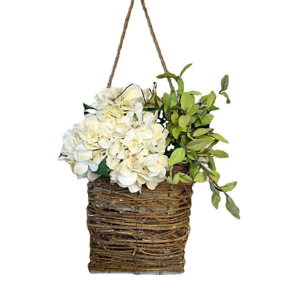 Bulk Cream Hydrangea Door Hanger Basket Wreath Artificial Flowers for Front Door Wall Hanging Porch Farmhouse Decor Wholesale