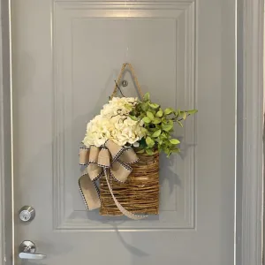 Bulk Cream Hydrangea Door Hanger Basket Wreath Artificial Flowers for Front Door Wall Hanging Porch Farmhouse Decor Wholesale