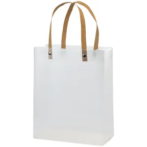 Clear Plastic Bag With Brown Straw Handle 9.75x7.75x4 Inches 20 Pack