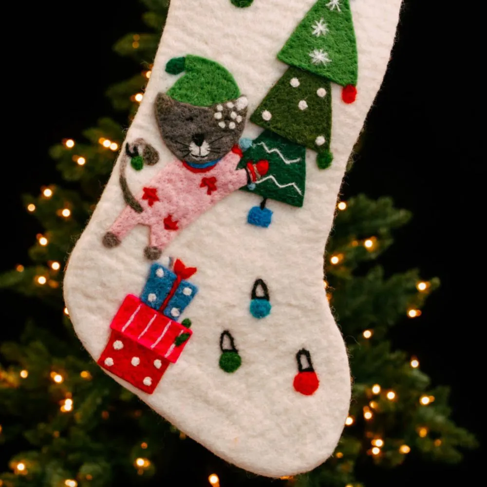 Colorful Felt Cat Holiday Gifts Stocking