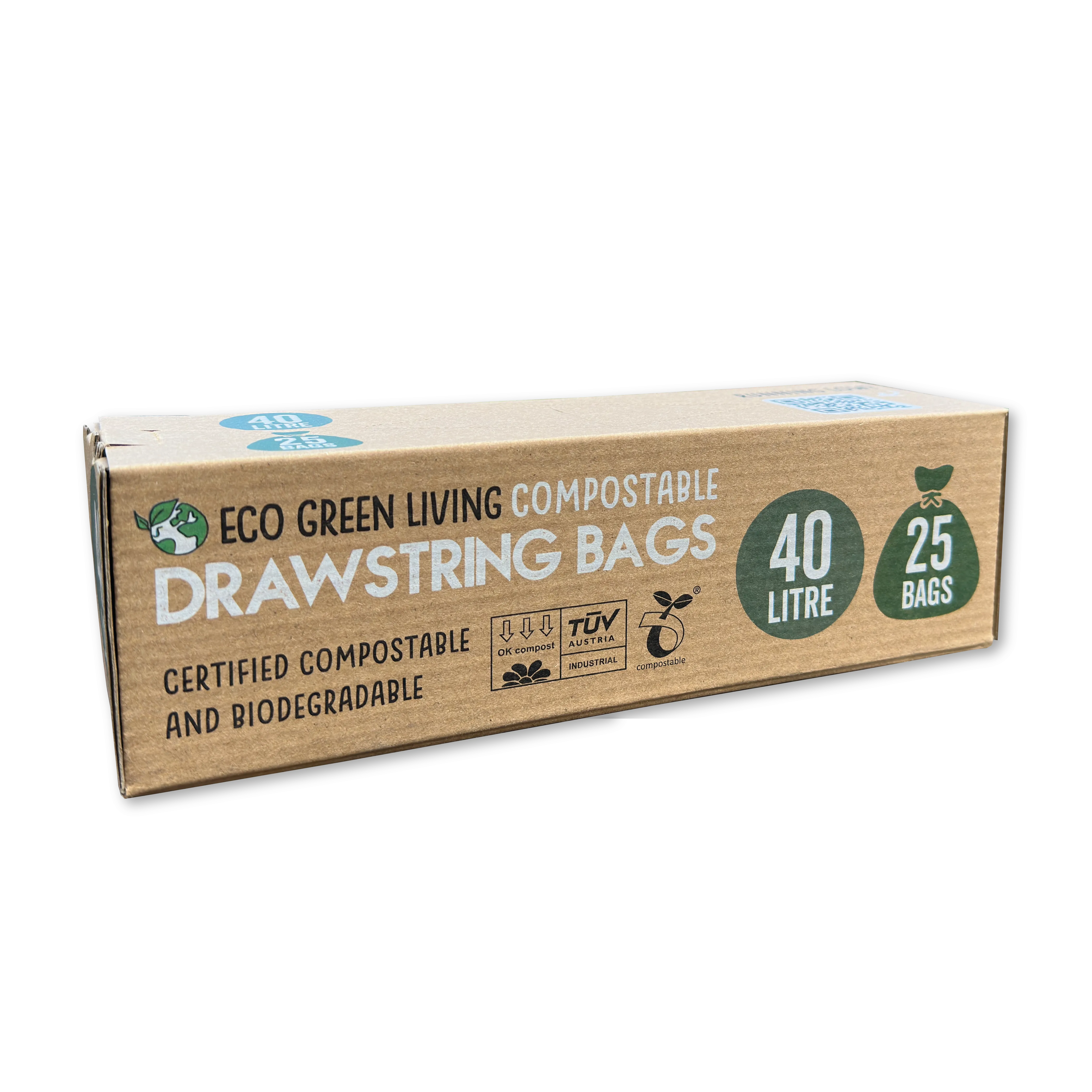 Compostable Drawstring Bin Bags | 10.5 Gallons (25 bags)