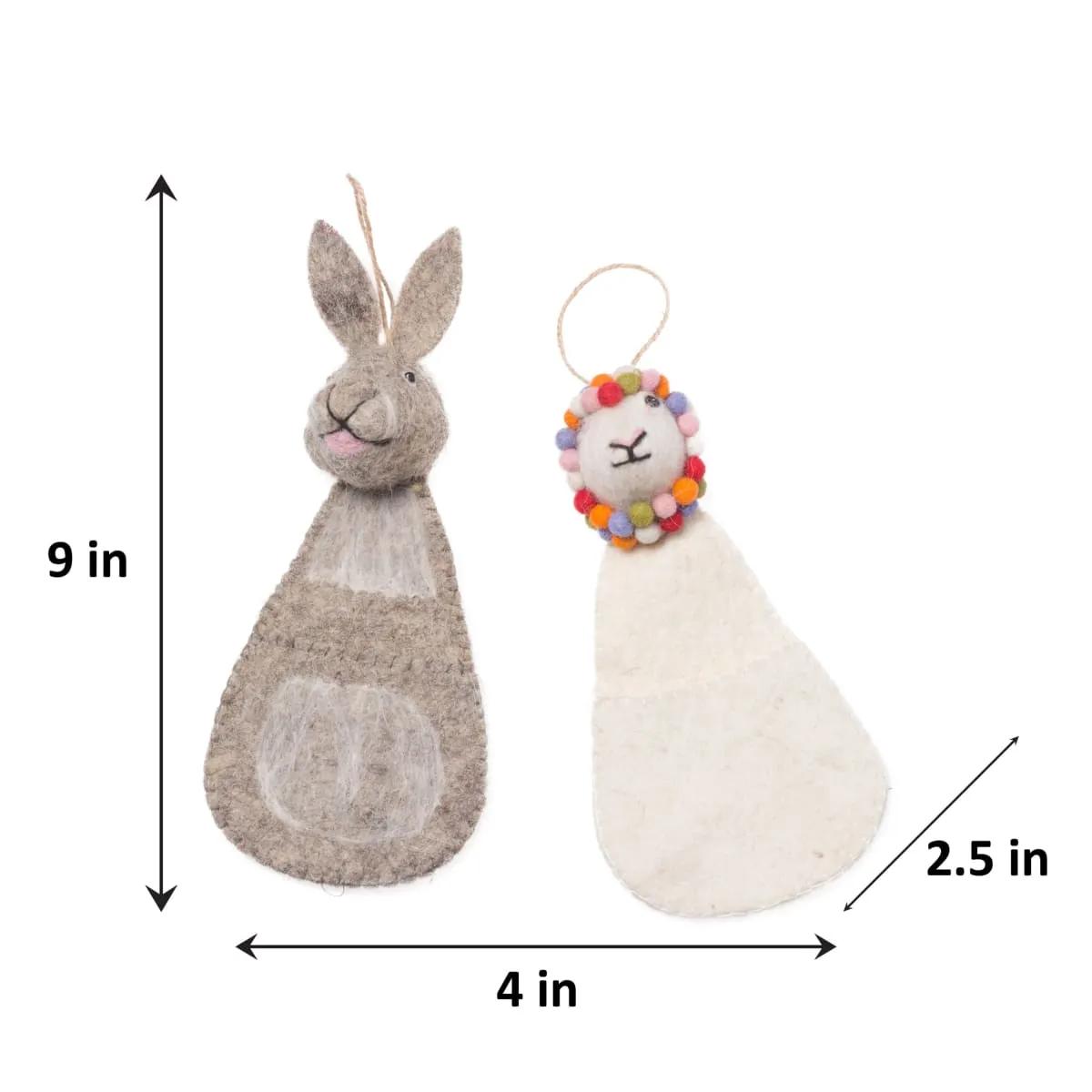 De Kulture Handmade Premium Wool Felt Rabbit And Lamb Stocking Eco Friendly Needle Felted Stuffed Easter Ornament Ideal for Home Office Decoration Holiday Décor,4X2.5X9 (LWH) Inches, Set of 2