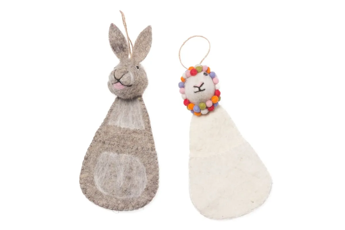 De Kulture Handmade Premium Wool Felt Rabbit And Lamb Stocking Eco Friendly Needle Felted Stuffed Easter Ornament Ideal for Home Office Decoration Holiday Décor,4X2.5X9 (LWH) Inches, Set of 2