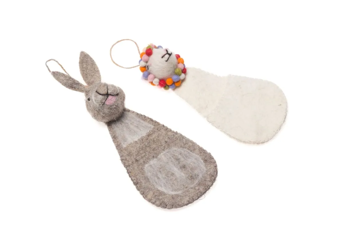 De Kulture Handmade Premium Wool Felt Rabbit And Lamb Stocking Eco Friendly Needle Felted Stuffed Easter Ornament Ideal for Home Office Decoration Holiday Décor,4X2.5X9 (LWH) Inches, Set of 2