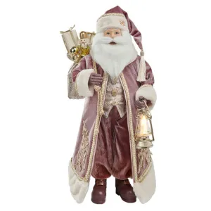 December Diamonds Santa & Friends 20" Blush Fabric Santa With Lantern