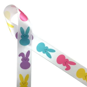 Easter ribbon peeps bunnies printed on  1.5" white satin