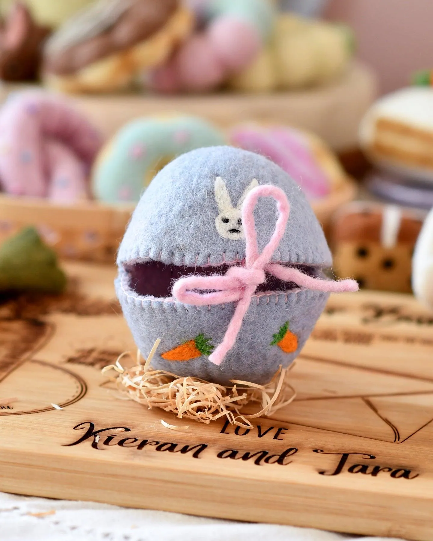 Felt Egg Cover - Purple with Bunny Motif