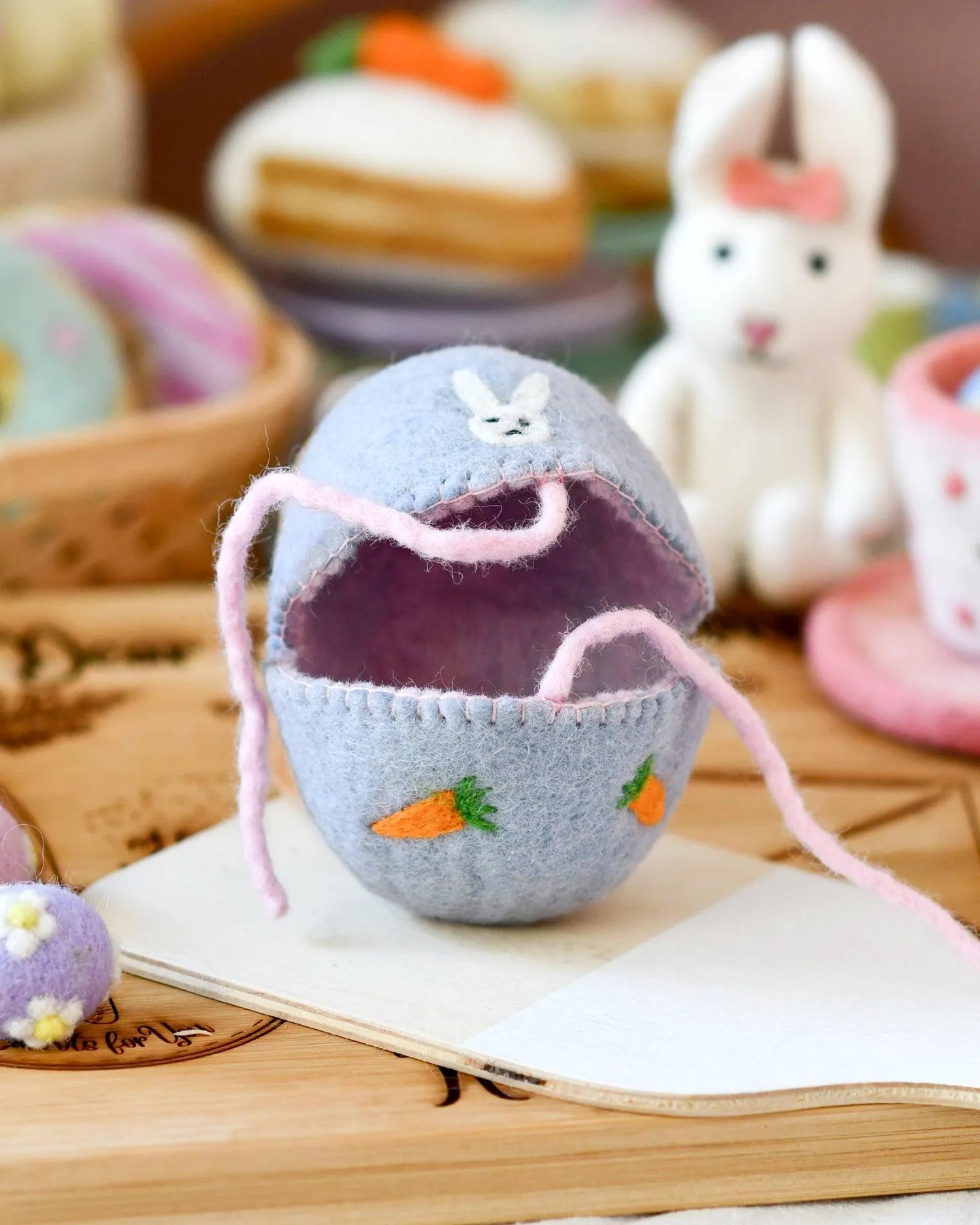 Felt Egg Cover - Purple with Bunny Motif