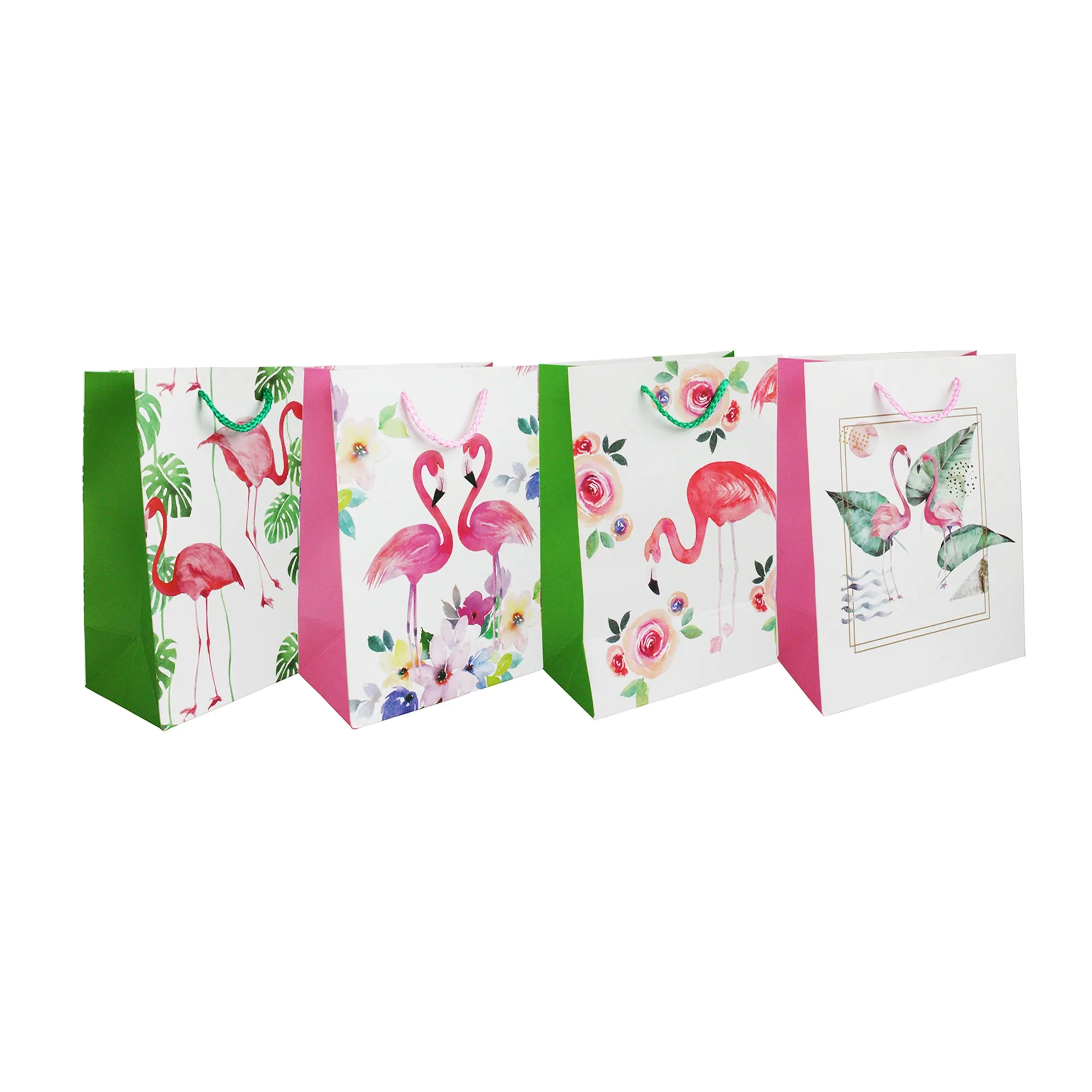 Floral & Flamingo Print Gift Bags - Set Of 4, (Sizes Available)