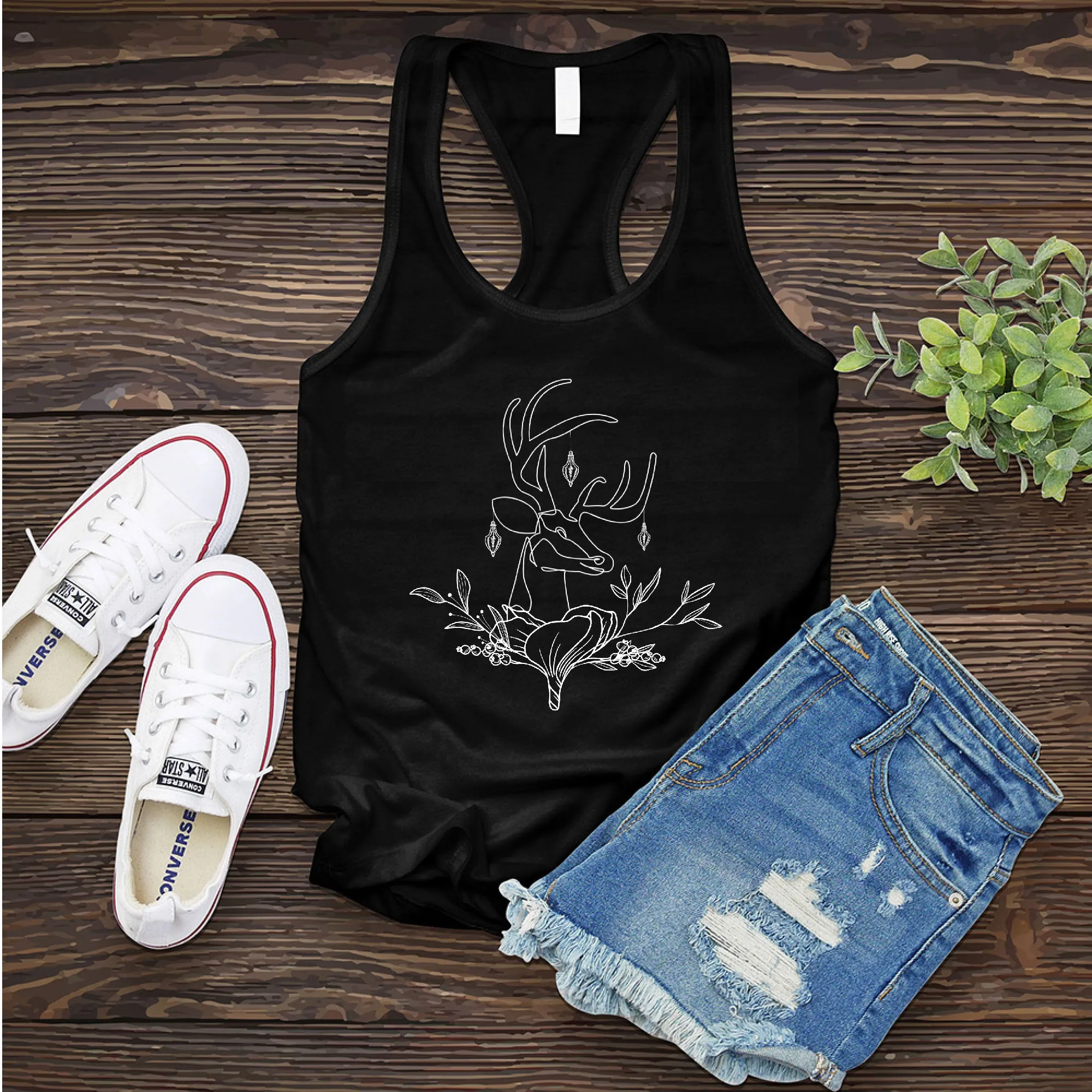 Floral Reindeer Women's Tank Top