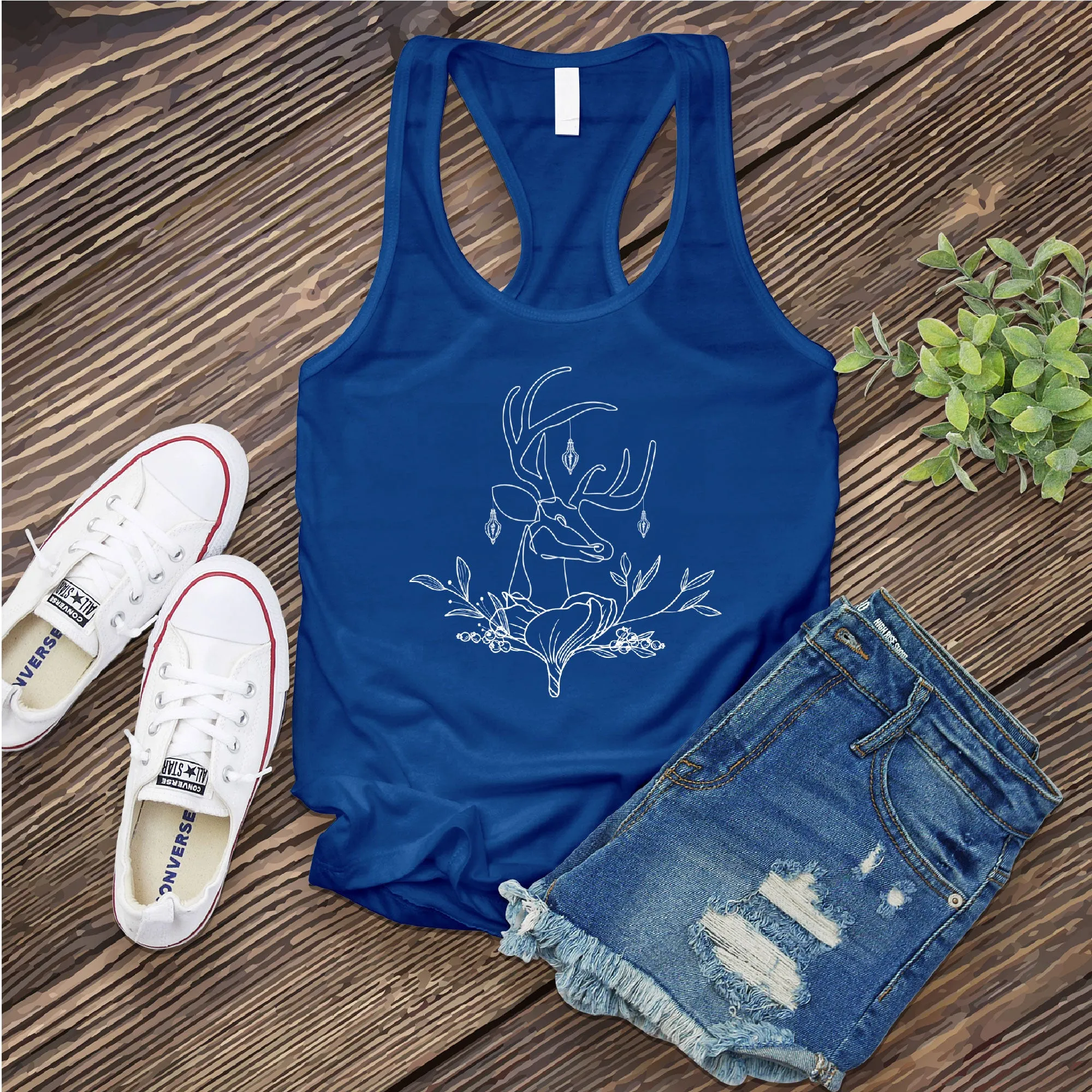 Floral Reindeer Women's Tank Top