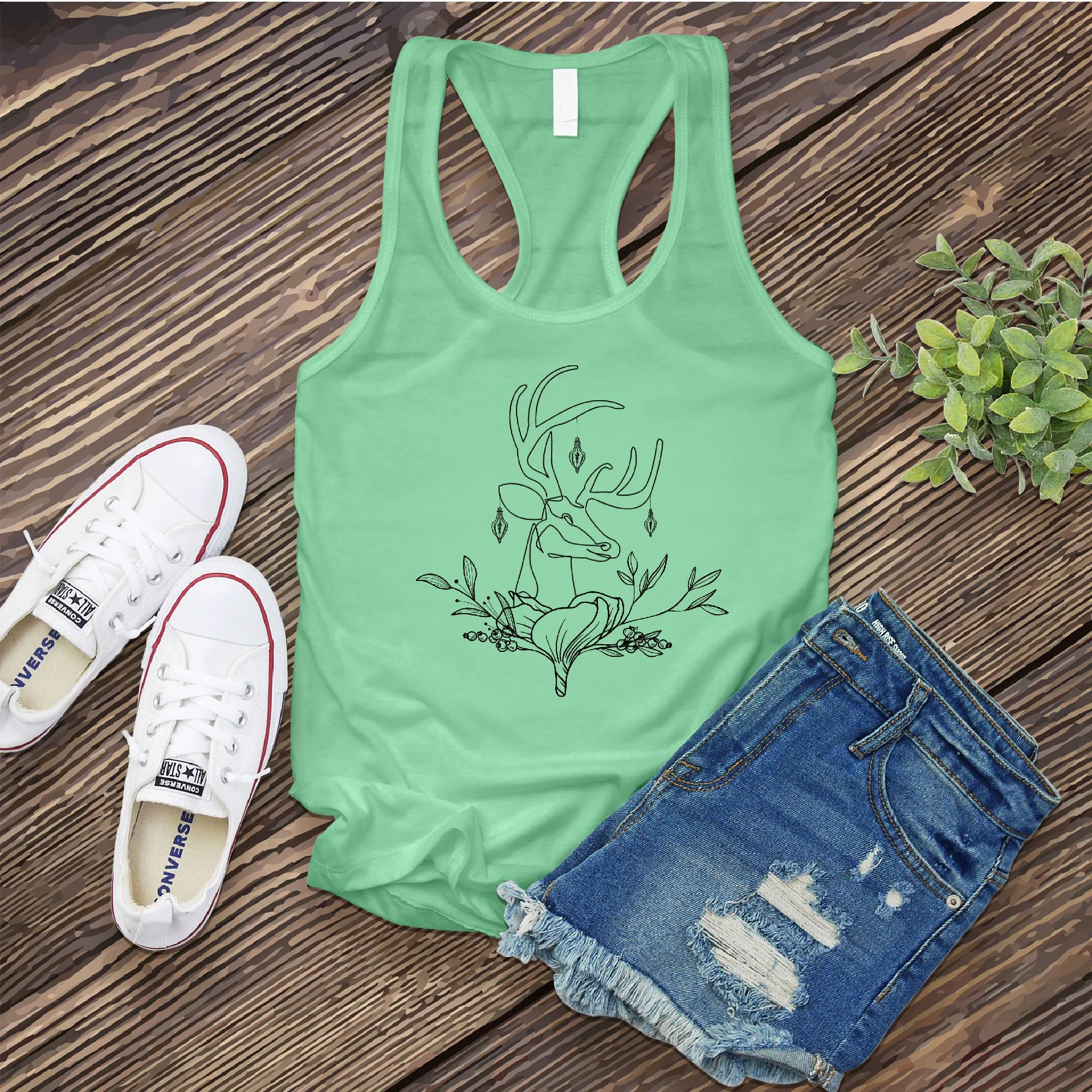 Floral Reindeer Women's Tank Top