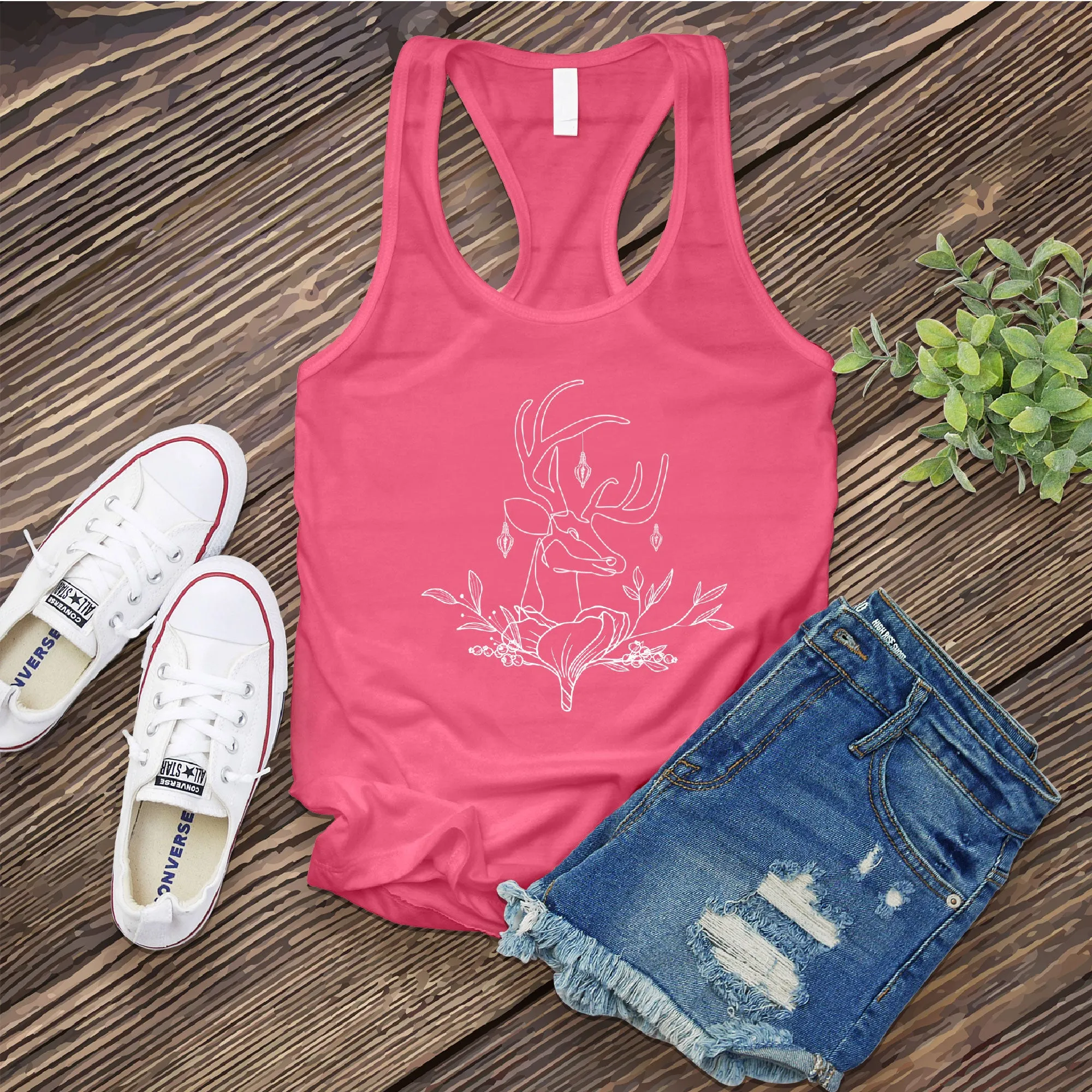 Floral Reindeer Women's Tank Top