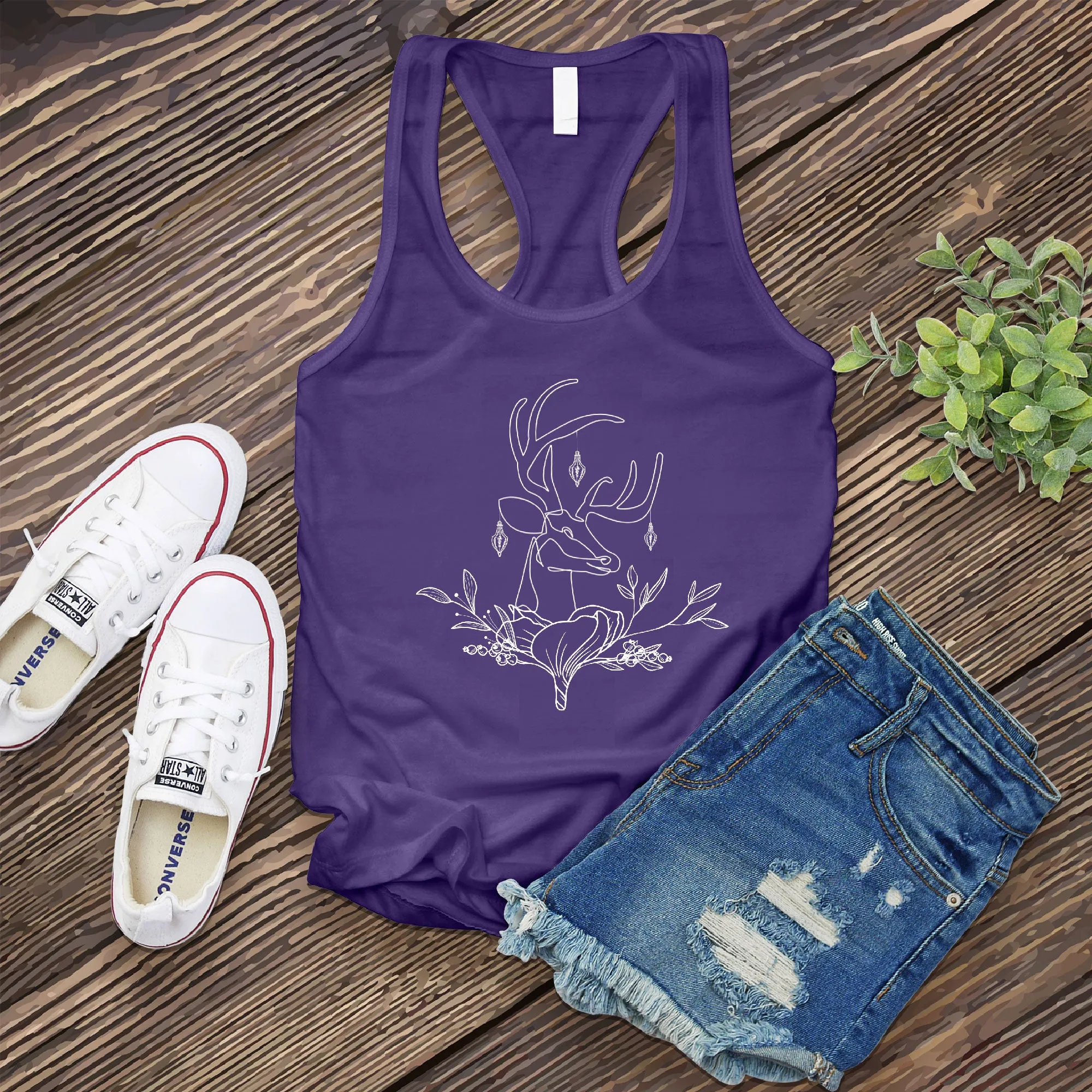 Floral Reindeer Women's Tank Top