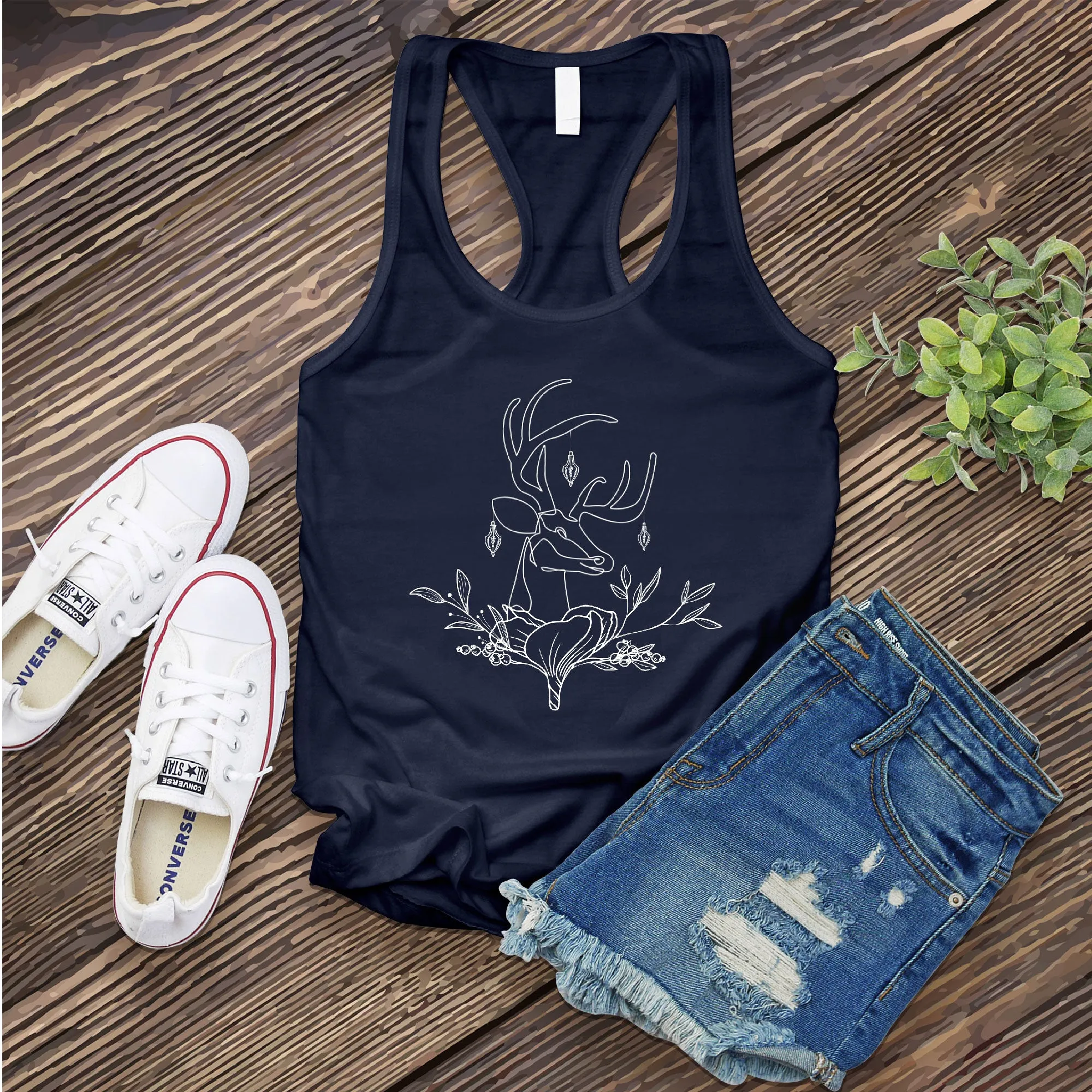 Floral Reindeer Women's Tank Top