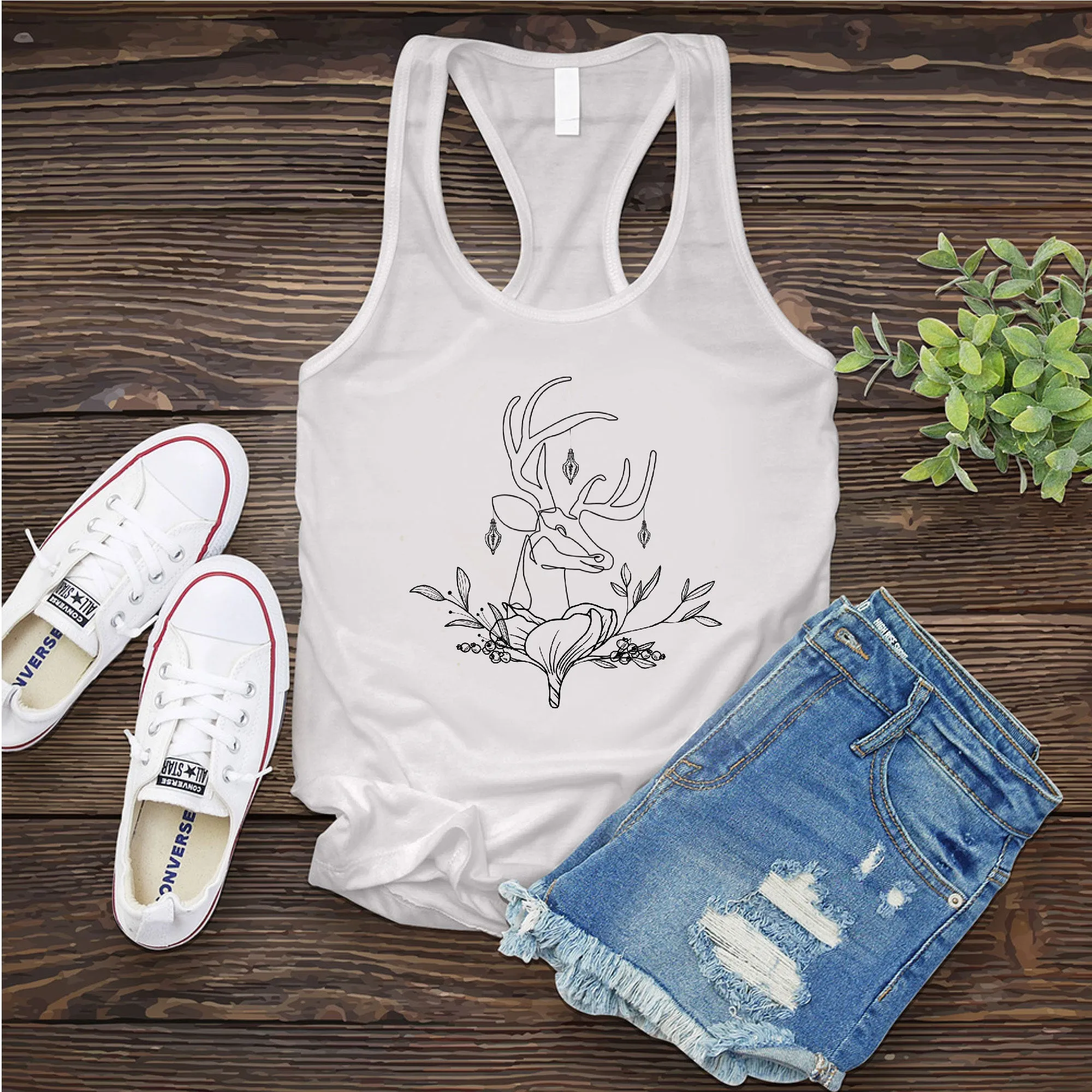 Floral Reindeer Women's Tank Top