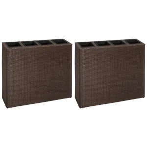 Garden Raised Bed with 4 Pots 2 pcs Poly Rattan Brown(2x41085)