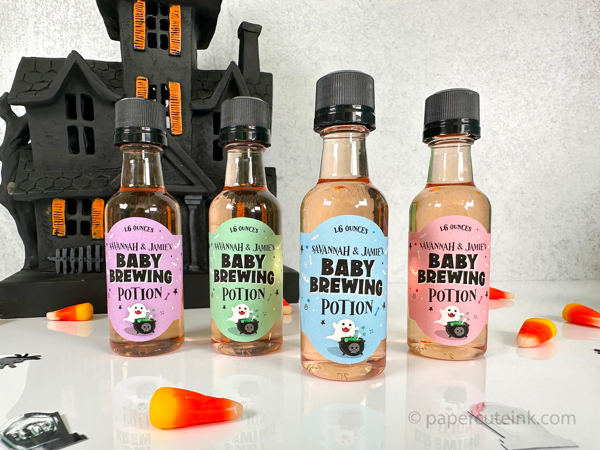 Halloween Baby Shower A Baby Is Brewing Bottle Labels, Set of 12 Labels