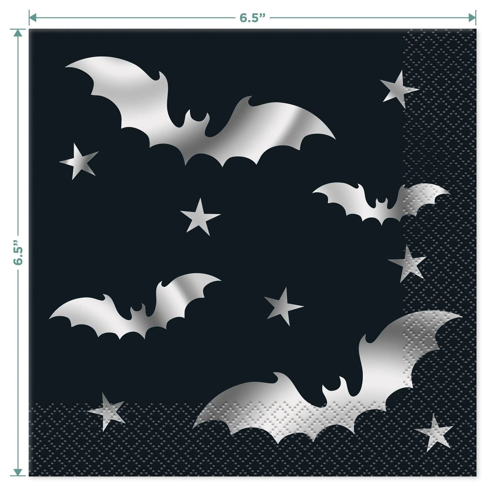 Halloween Silver Bats Hexagon Shaped Paper Dessert Plates and Lunch Napkins (Serves 16)