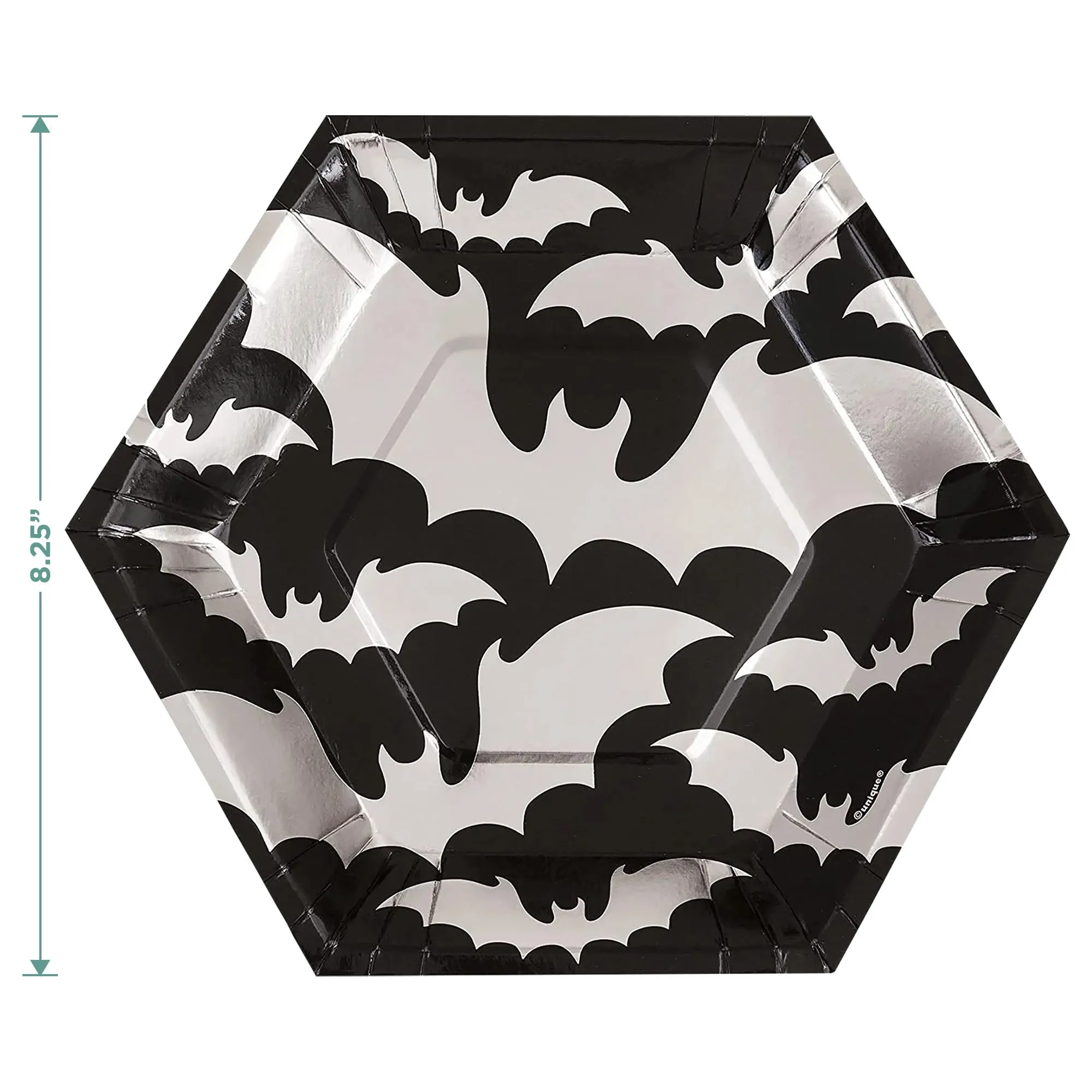 Halloween Silver Bats Hexagon Shaped Paper Dessert Plates and Lunch Napkins (Serves 16)