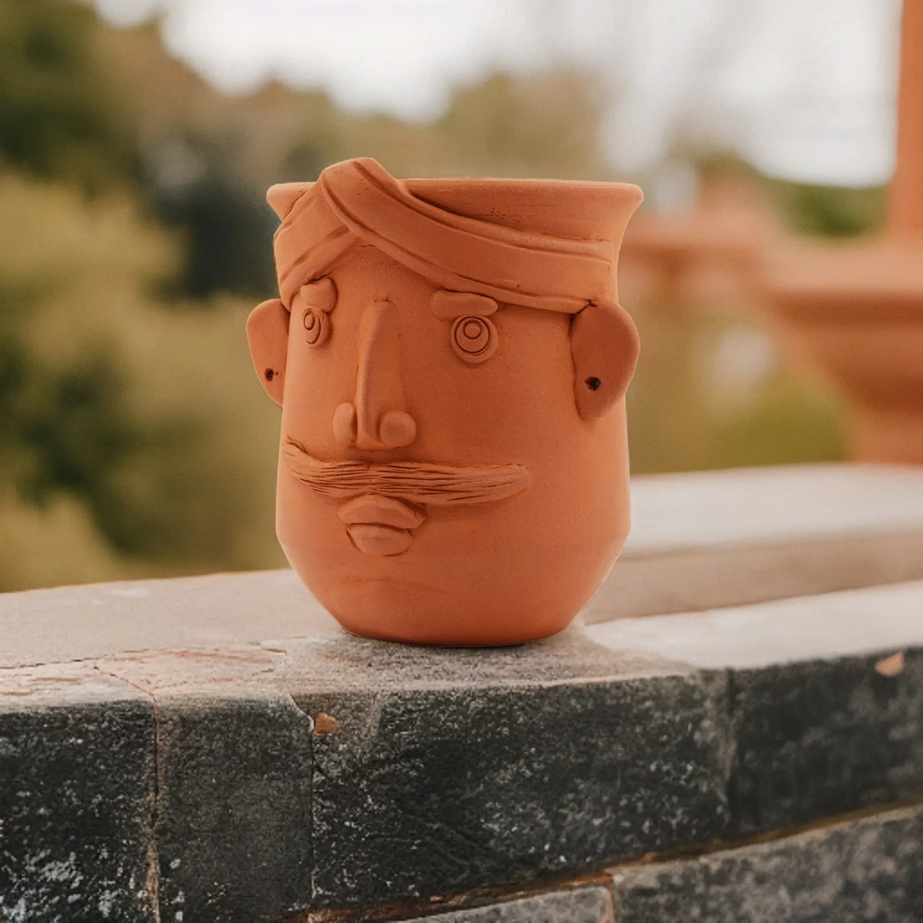 Handmade Terracotta Table Top Planter Lady Face