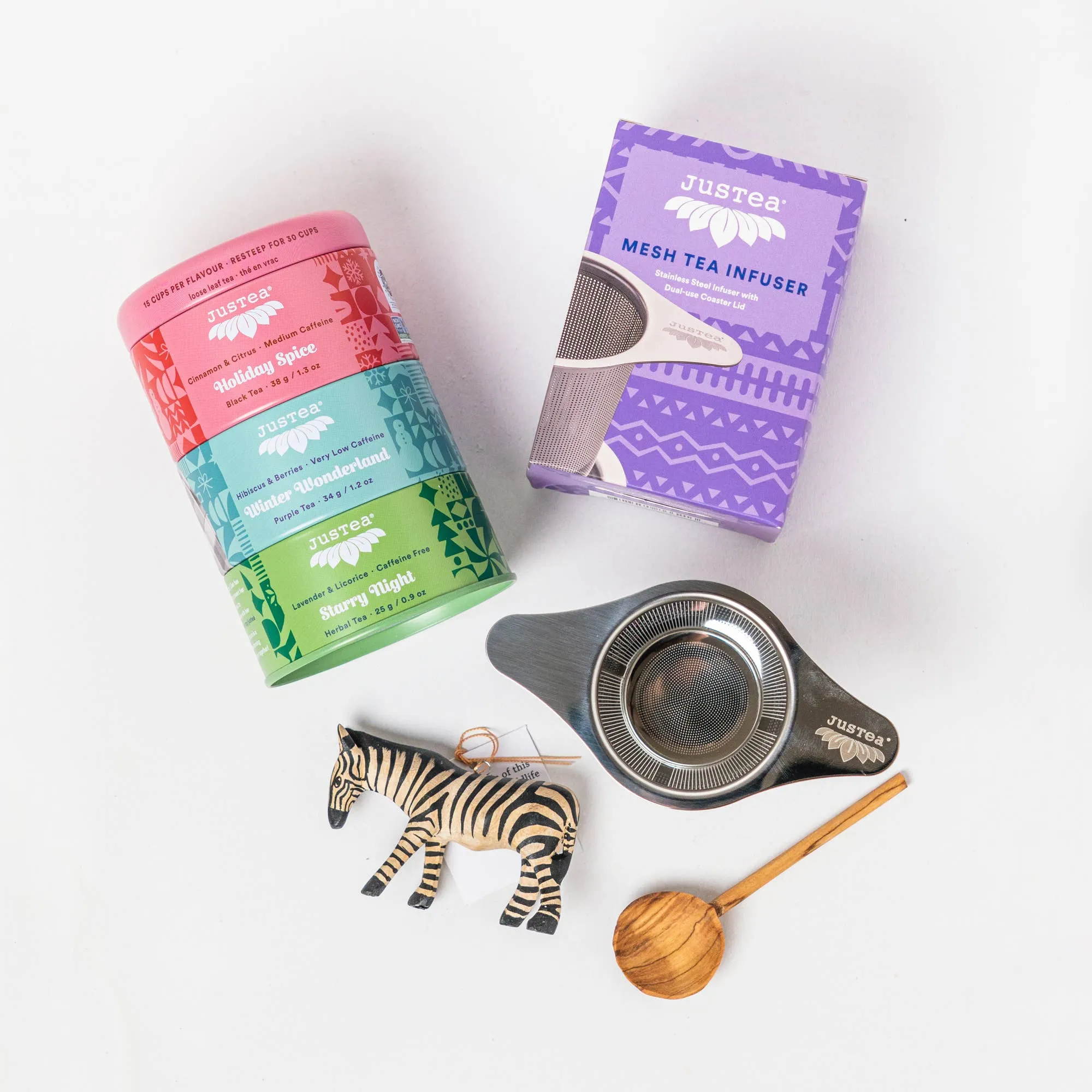 Holiday Gift Box - Tea Tin, Zebra Ornament, Spoon, Infuser