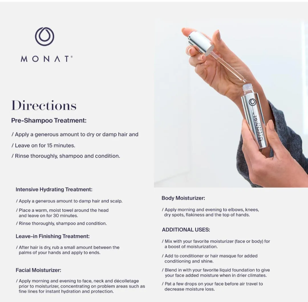 MONAT REJUVENIQE® Oil Multi-Purpose Hair & Skin Treatment with 13  Natural Plant and Essential Oils, Hydrates and Strengthens, 30 ml (1.0 fl.oz.)