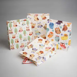 Multicoloured Owls Gift Bags - Set Of 4 Assorted Designs