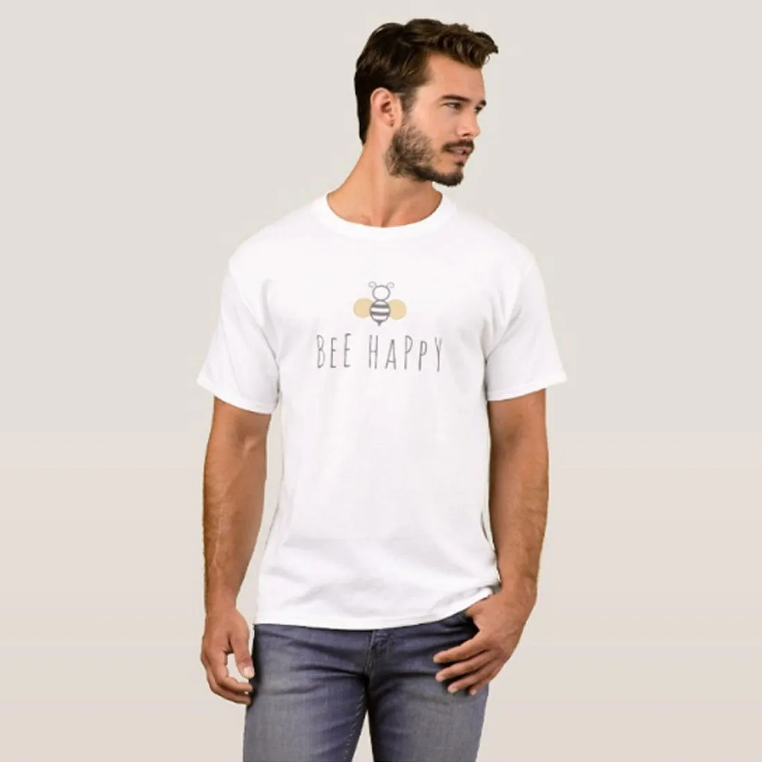 Nutcase Designer Round Neck Men's T-Shirt Wrinkle-Free Poly Cotton Tees - Bee Happy